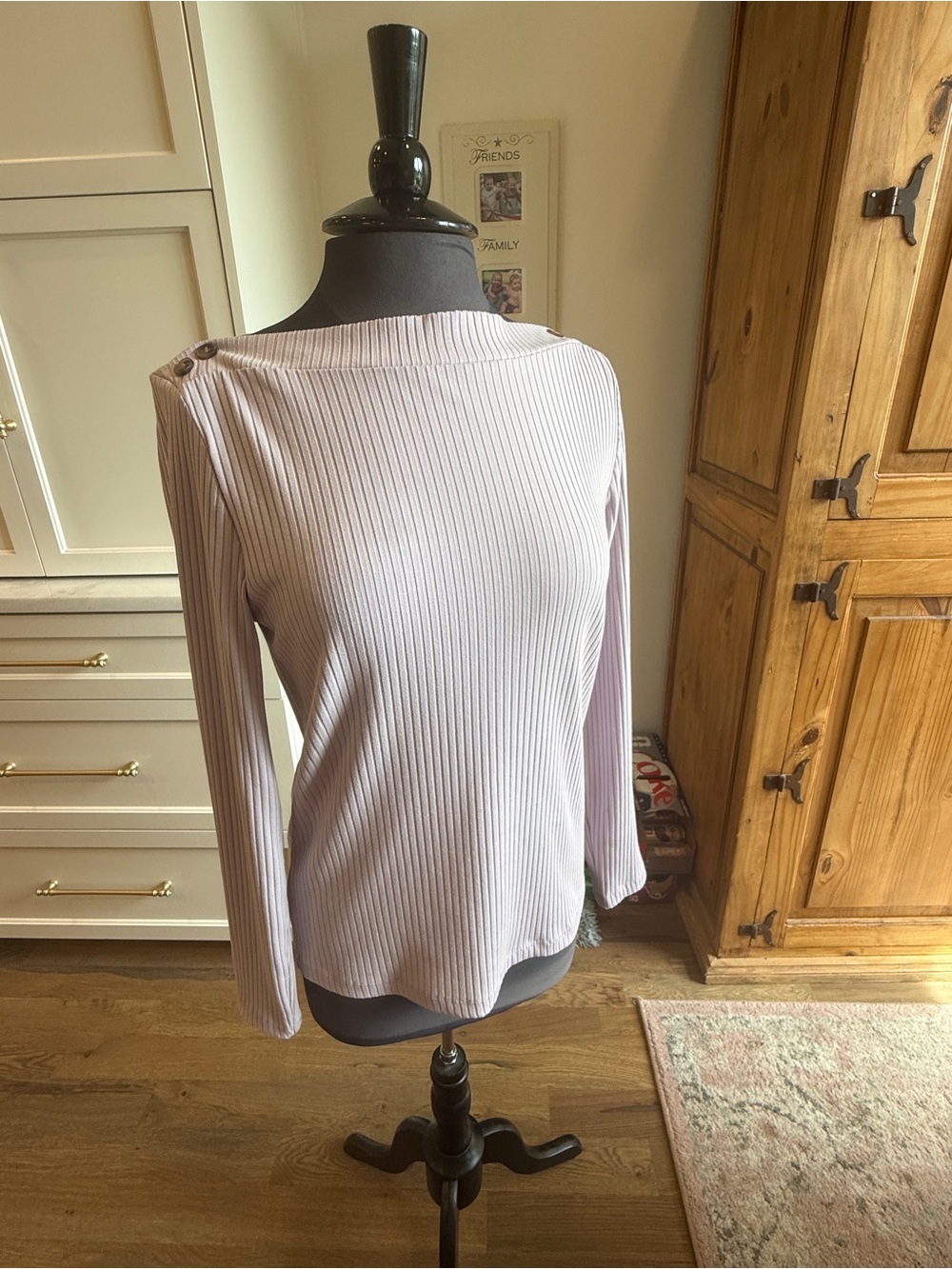 LOFT Ribbed Long-Sleeve Boatneck Top in Pale Lilac